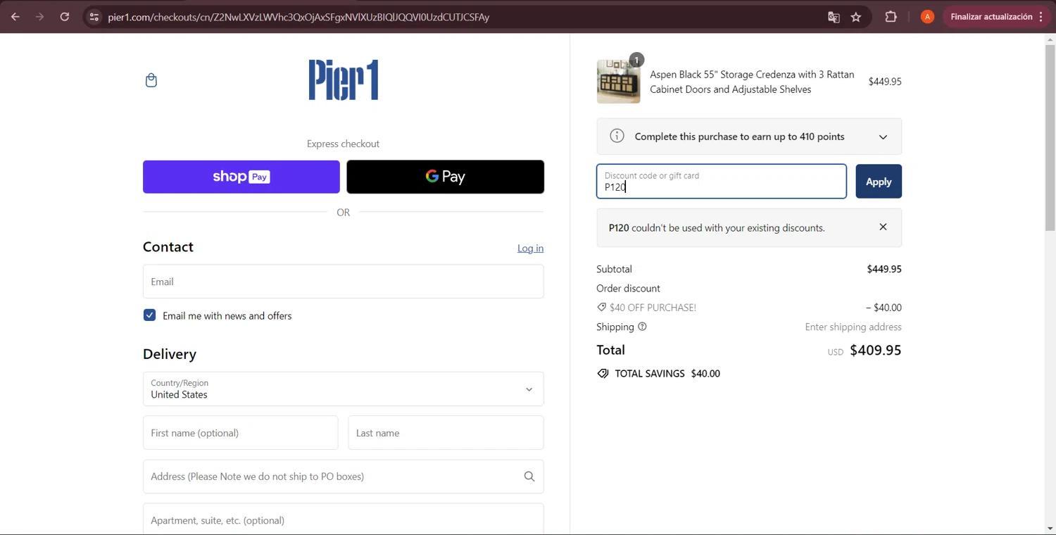 How to apply Pier 1 coupon code